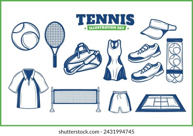 Tennis Hand Drawn Illustration Vector Set