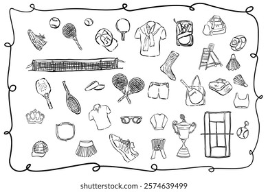 Tennis. Hand drawn vector isolated set.