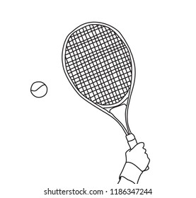 Tennis hand with racket line black and white