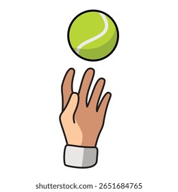 tennis hand reaching ball clipart, tennis serve hand illustration isolated, vector icon hand catching tennis ball
