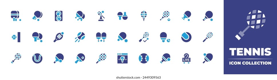 Tennis icon collection. Duotone color. Vector illustration. Containing ping pong, ball, tennis, racket, paddle, table tennis, racket, squash, online shop, competition.