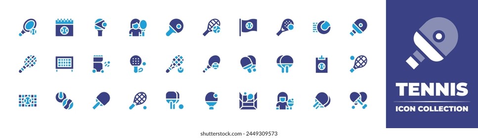 Tennis icon collection. Duotone color. Vector illustration. Containing racket, ping pong, clipboard, tennis, ball, racket, paddle, player, tennis machine, table tennis, foul.