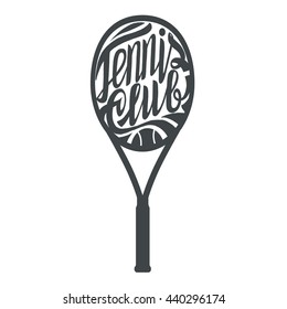 Tennis icon and logotype. Tennis racket isolated on white background.