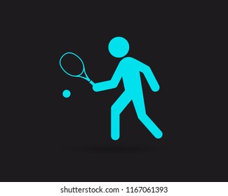 Tennis icon, Tennis player vector web icon isolated on black background, EPS 10, top view