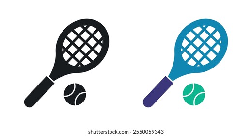 Tennis icon set in black and colored version