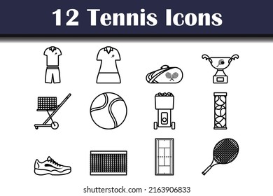 Tennis Icon Set. Bold outline design with editable stroke width. Vector Illustration.