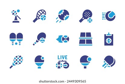 Tennis icon set. Duotone color. Vector illustration. Containing table tennis, tennis ball, clipboard, ping pong, paddle, tennis, live streaming.