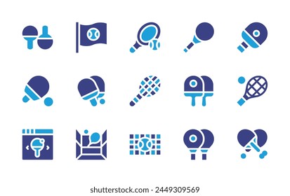 Tennis icon set. Duotone color. Vector illustration. Containing ping pong, tennis, table tennis, raquet, foul, flags, online shop.