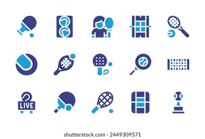 Tennis icon set. Duotone color. Vector illustration. Containing ping pong, ball, court, racket, tennis player, table tennis, tennis, net.