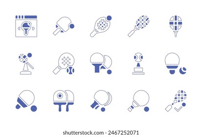 Tennis icon set. Duotone style line stroke and bold. Vector illustration. Containing ping pong, tennis racket, tennis, table tennis, squash, online shop, competition, paddle.