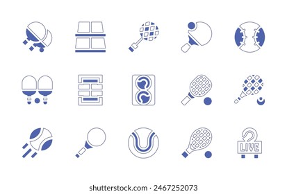 Tennis icon set. Duotone style line stroke and bold. Vector illustration. Containing tennis ball, tennis, table tennis, racket, court, racket, raquet, ping pong.