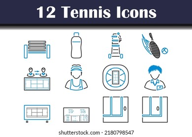 Tennis Icon Set. Editable Bold Outline With Color Fill Design. Vector Illustration.