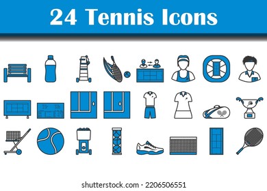 Tennis Icon Set. Editable Bold Outline With Color Fill Design. Vector Illustration.