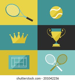 Tennis icon set in flat design style.