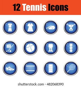 Tennis icon set.  Glossy button design. Vector illustration.