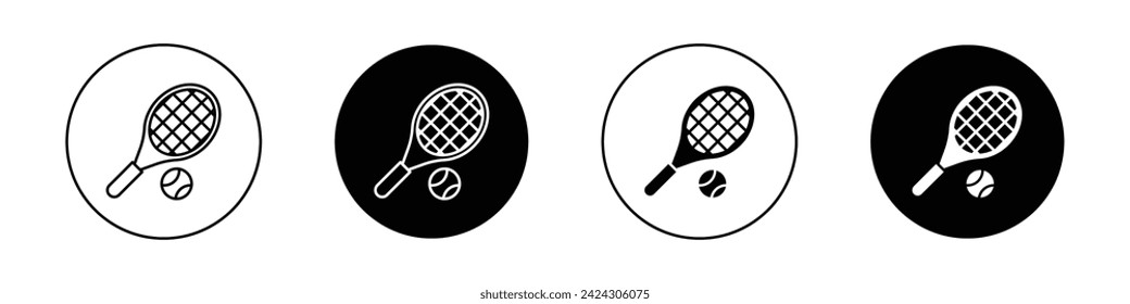 Tennis Icon Set. Sport racket play vector symbol in a black filled and outlined style. Court Challenge Sign.