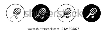 Tennis Icon Set. Sport racket play vector symbol in a black filled and outlined style. Court Challenge Sign.