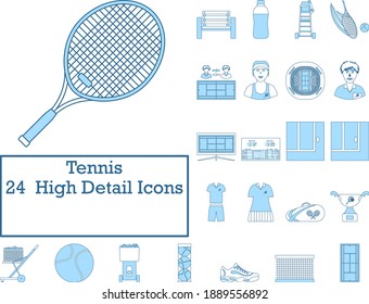 Tennis Icon Set. Thin Line With Blue Fill Design. Vector Illustration.