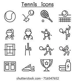 Tennis icon set in thin line style