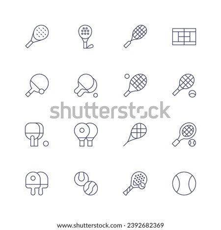 Tennis icon set. Thin line icon. Editable stroke. Containing paddle, ping pong, racket, tennis, table tennis, ball, racket, paddle tennis racket, squash, court.