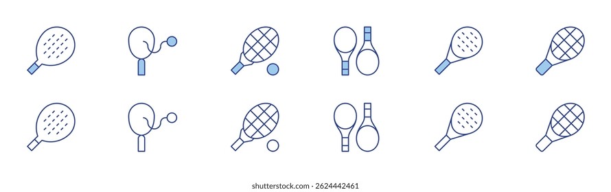 Tennis icon set in two styles, Duotone and Thin Line style. Editable stroke. paddletennisracket, racket, pingpong, paddle.
