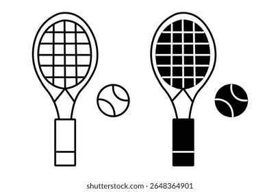 Tennis icon vector. tennis racket and ball silhouette design art illustration. tennis isolated on white background
