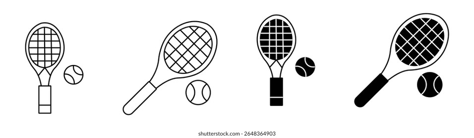 Tennis icon vector. tennis racket and ball silhouette design art illustration. tennis isolated on white background
