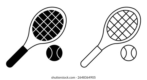 Tennis icon vector. tennis racket and ball silhouette design art illustration. tennis isolated on white background

