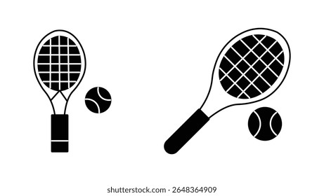 Tennis icon vector. tennis racket and ball silhouette design art illustration. tennis isolated on white background
