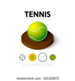 Tennis icon, vector symbol in flat, outline and isometric style