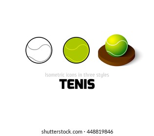 Tennis icon, vector symbol in flat, outline and isometric style