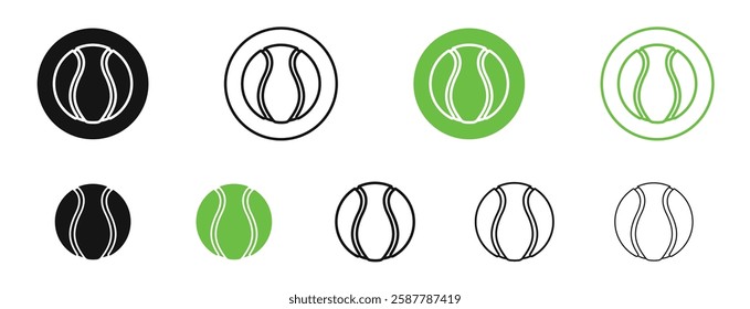 Tennis icons in black and green colors collection
