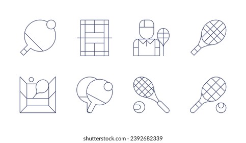 Tennis icons. Editable stroke. Containing ping pong, tennis, tennis racket, court, tennis player.