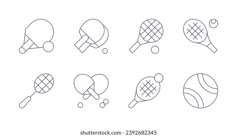 Tennis icons. Editable stroke. Containing ping pong, racket, tennis racket, tennis, tennis ball.