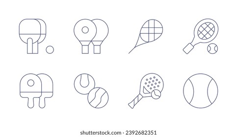 Iconos de tenis. Trazo editable. Con raqueta, tenis, ping-pong, pelota, squash, raqueta de pádel.