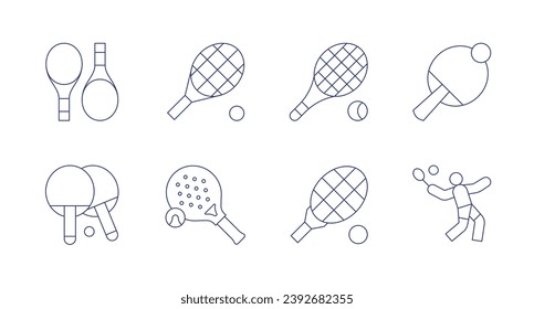 Tennis icons. Editable stroke. Containing racket, tennis, table tennis, paddle tennis racket, ping pong.