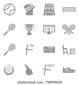 Tennis Icons. Gray Flat Design. Vector Illustration. 