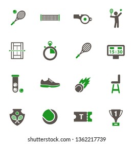 tennis icons. set of 16 high quality tennis vector icons in two color for web, mobile and user interface design