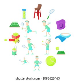Tennis icons set in cartoon style isolated on white background