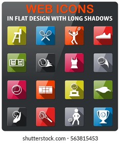 tennis icons set in flat design with long shadow
