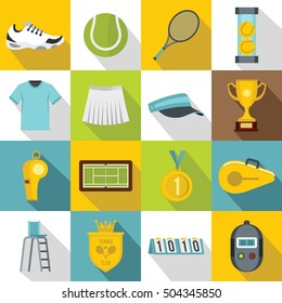 Tennis icons set. Flat illustration of 16 tennis vector icons for web