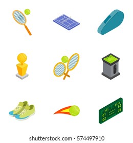 Tennis icons set. Isometric 3d illustration of 9 tennis vector icons for web