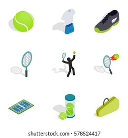 Tennis icons set. Isometric 3d illustration of 9 tennis vector icons for web