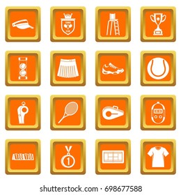 Tennis icons set in orange color isolated vector illustration for web and any design