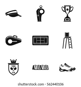 Tennis icons set. Simple illustration of 9 tennis vector icons for web