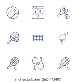 Tennis icons set. Thin Line style, editable stroke. online shop, paddle, net, ping pong, racket, tennis