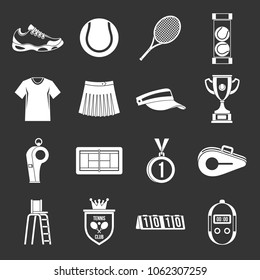 Tennis icons set vector white isolated on grey background 