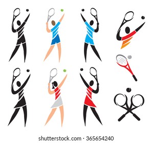 Tennis Icons Symbols.
Set of black and colorful icons of tennis. Vector available.