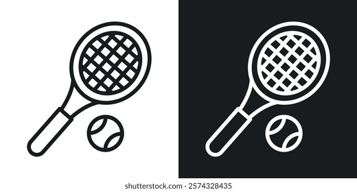 Tennis icons in thin black and white stroke liner style