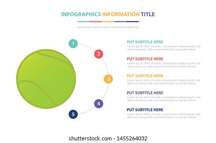 tennis infographic template concept with five points list and various color with clean modern white background - vector